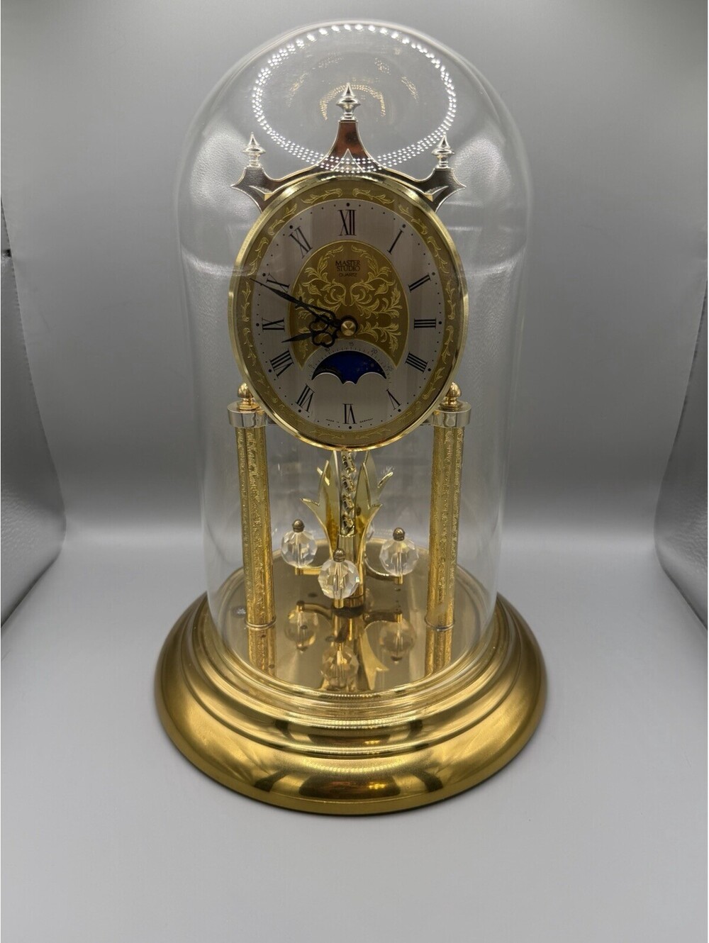 Master Studio Gold Anniversary Quartz Clock Westminster Chime Glass Dome